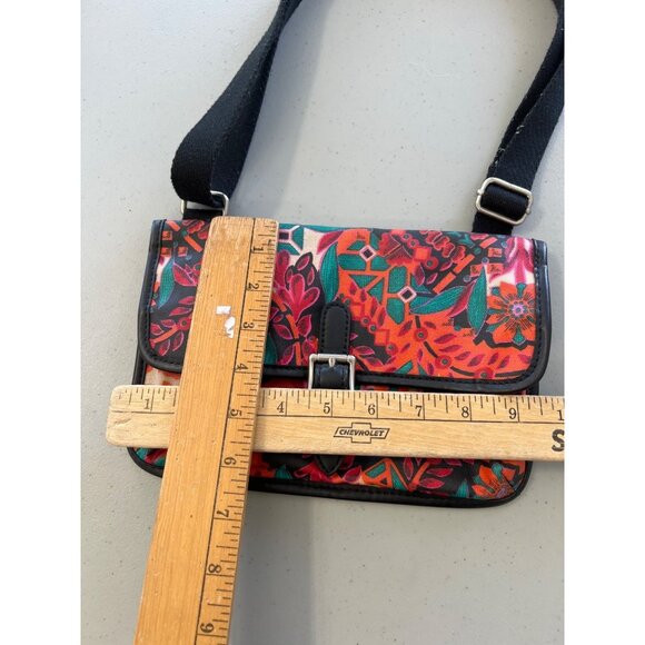 Fossil Keyper Mini Crossbody Bag Floral Coated Canvas Flap Front Black Orange - Picture 5 of 8